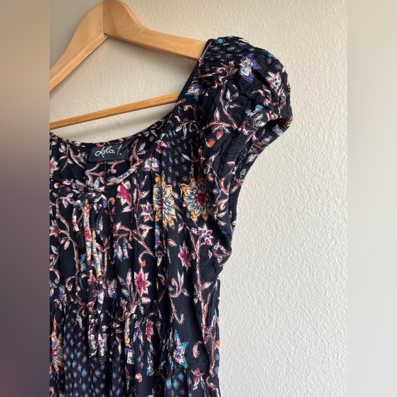 Anthropologie Lola P. Women Floral Mini Short Sleeve Dress Small Brown Boho - Picture 5 of 9